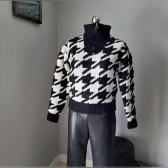 DEX Houndstooth Cropped Mock Neck Sweater NWT Sz XL - Picture 7 of 14